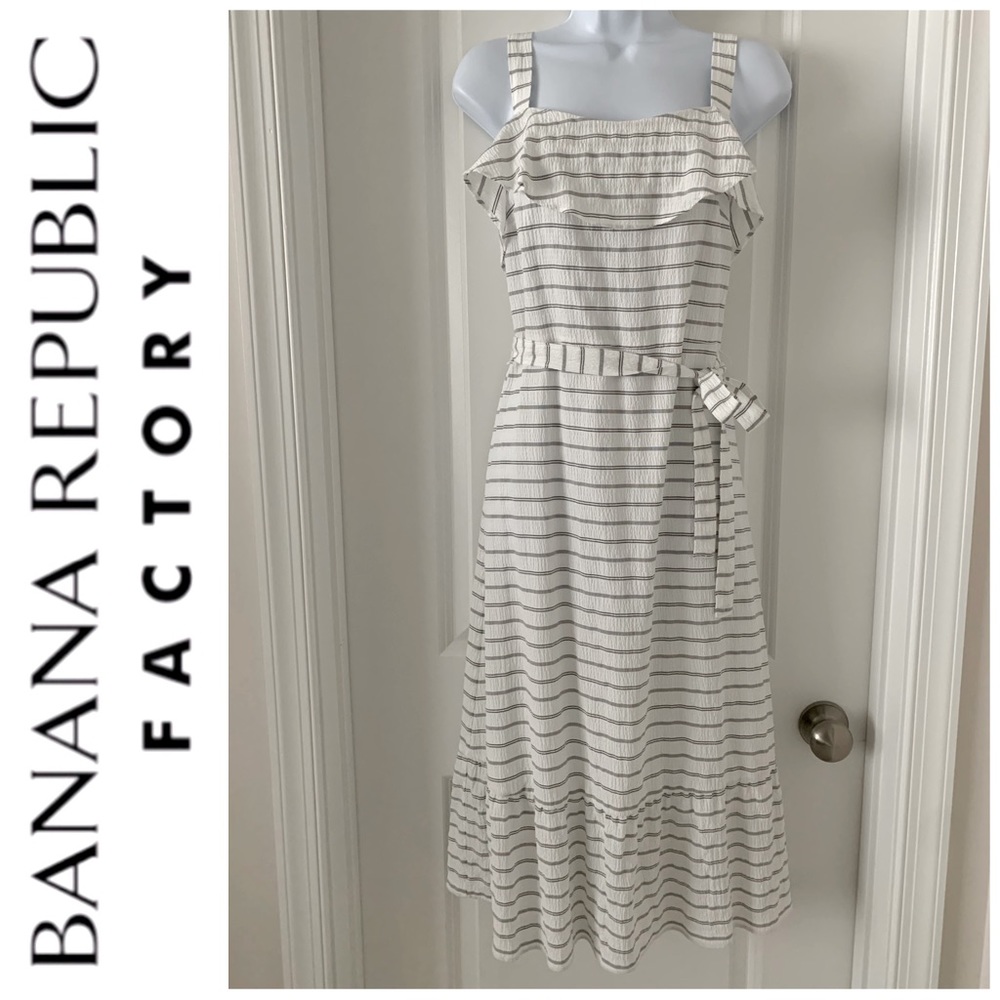 Banana Republic Striped White and Black Midi Dress Size 8